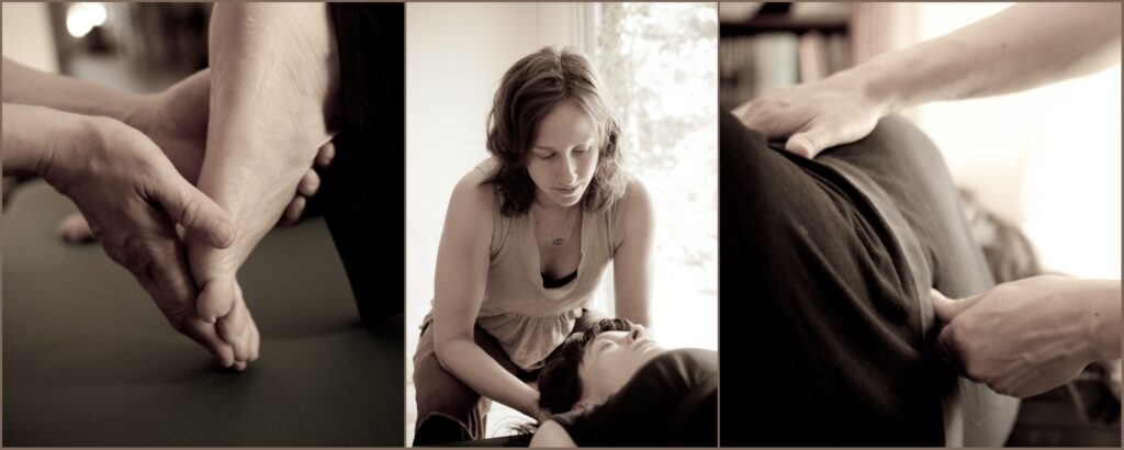Collage of pictures of Christine Germain in a session with a patient