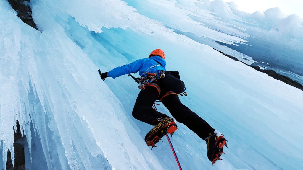 Ice Climber in a split
